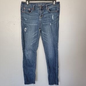 Aeropostale Ankle Jegging 6 Regular Medium Wash Denim Jeans Distressed Fray Hem